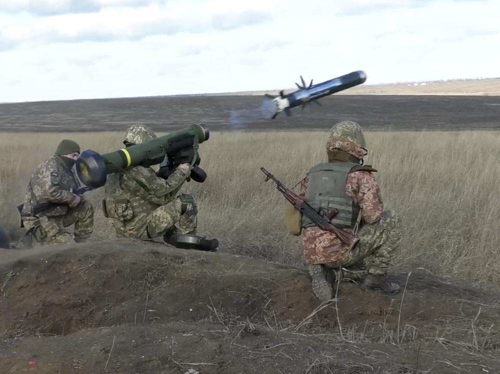 A Ukrainian soldier fires a U.S.-made Javelin missiles during a training exercise in January. The Ukrainians have used the Javelins to repeatedly take out Russian tanks and other armored vehicles.
