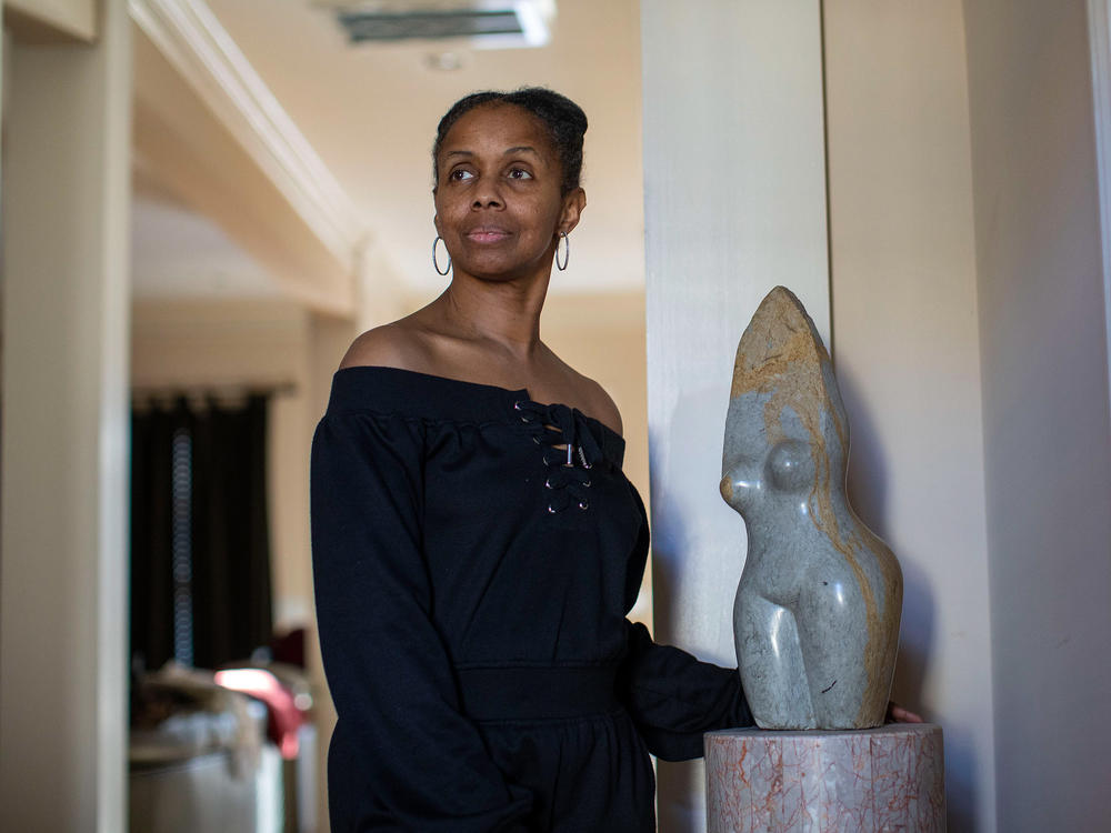 Women's health advocate Tanya Leake, photographed at her home on March 1, 2022. Leake founded numerous initiatives to help raise awareness about uterine fibroids after experiencing them herself.