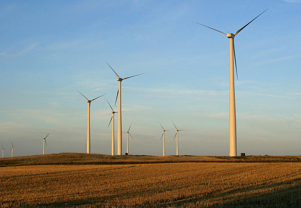 A windfarm near Velva, N.D. The 213-foot wind towers are owned by Global Renewable Energy Partners and Acciona Energia and purchased by Xcel Energy, which distributes the wind-generated electric power to its North Dakota customers.