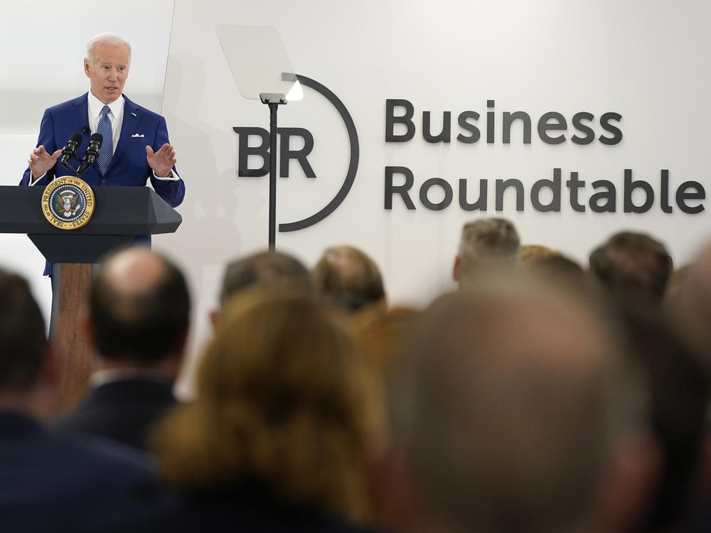 President Biden speaks at Business Roundtable's CEO quarterly meeting on Monday in Washington, D.C.