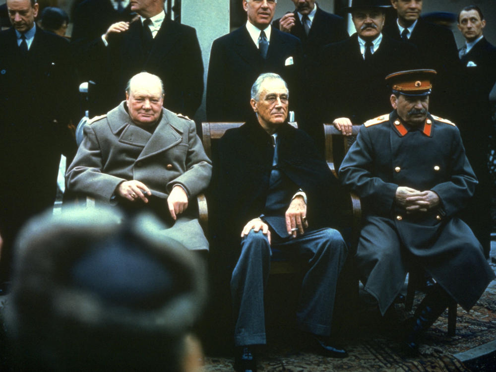 Winston Churchill, Franklin Delano Roosevelt and Joseph Stalin at the Yalta Conference, February 1945.