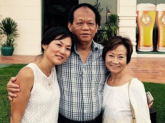Artist Phung Huynh with her parents on a family trip to Cambodia.