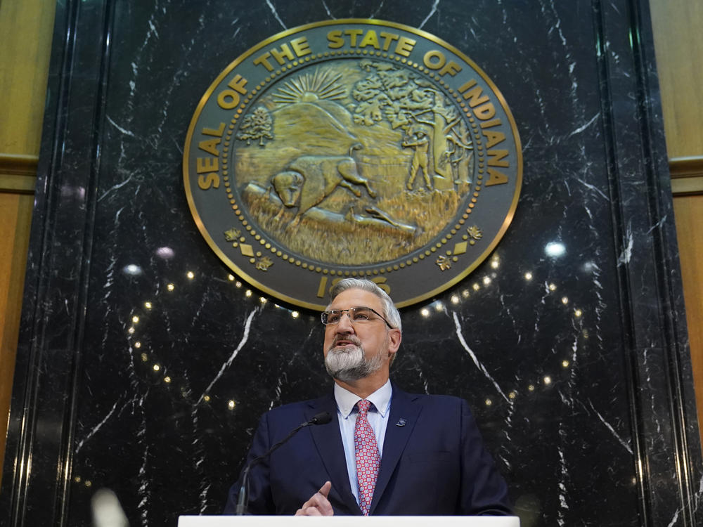 Indiana Gov. Eric Holcomb delivers his State of the State address to a joint session of the legislature at the Statehouse, Tuesday, Jan. 11, 2022, in Indianapolis.
