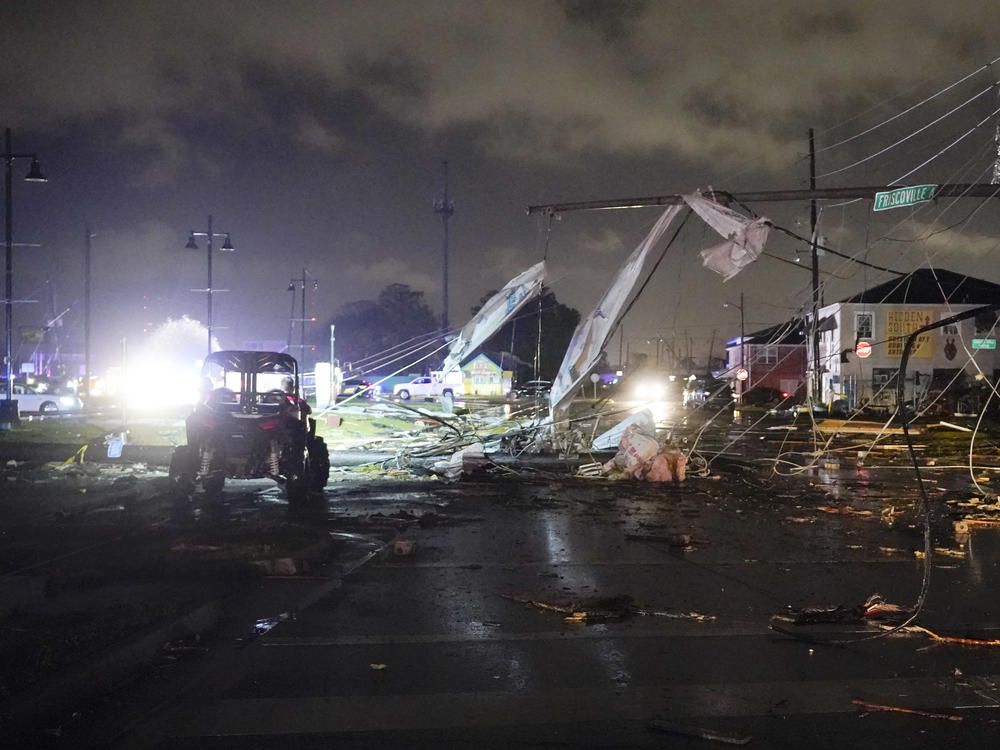 A debris lined street is seen in the Lower 9th Ward in New Orleans is seen Tuesday.