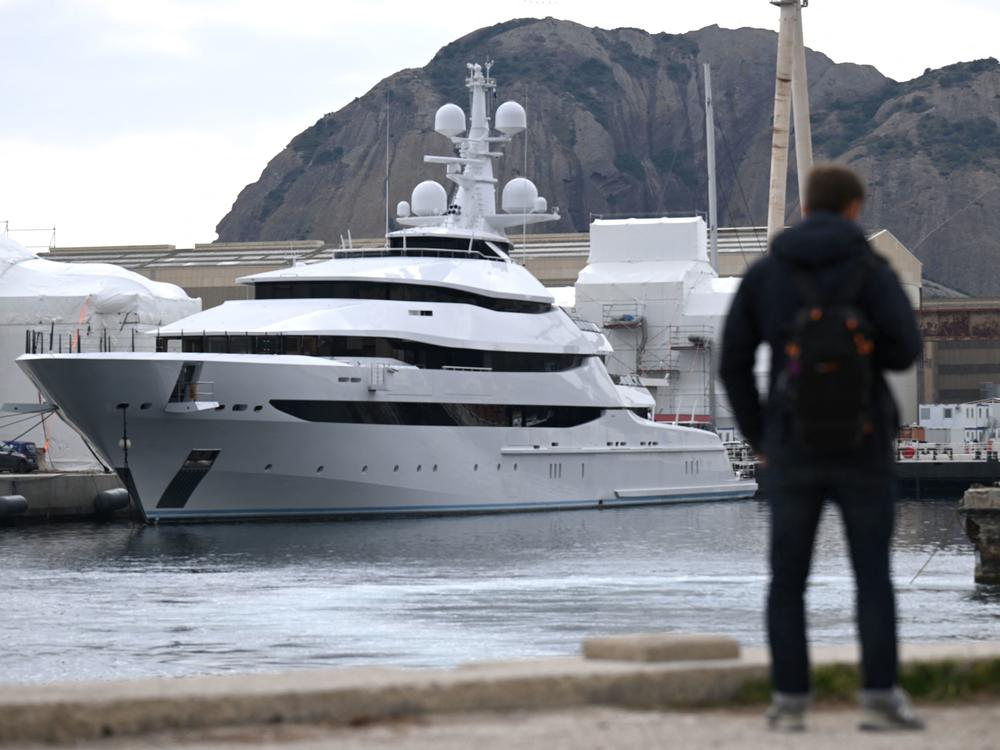 Amore Vero, the yacht owned by a company linked to Igor Sechin, is pictured in the shipyard of La Ciotat in southern France earlier this month.