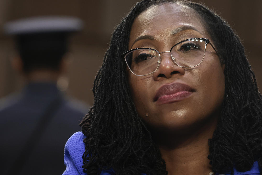 <strong>March 23:</strong> While listening to U.S. Sen. Cory Booker (D-NJ) speak, a single tear runs down the cheek of Supreme Court nominee Judge Ketanji Brown Jackson during her confirmation hearing before the Senate Judiciary Committee.