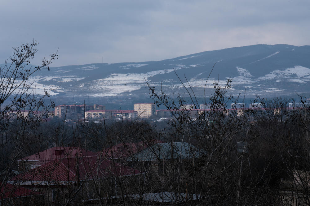 Sunlight hits buildings the Tskhinvali Region, just across the boundary of South Ossetia, a Russian-occupied part of Georgia.