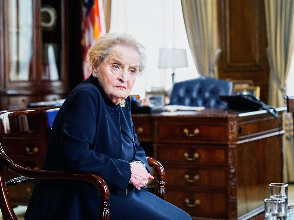 Madeleine Albright is pictured in 2018 on the set of <em>Madam Secretary.</em>
