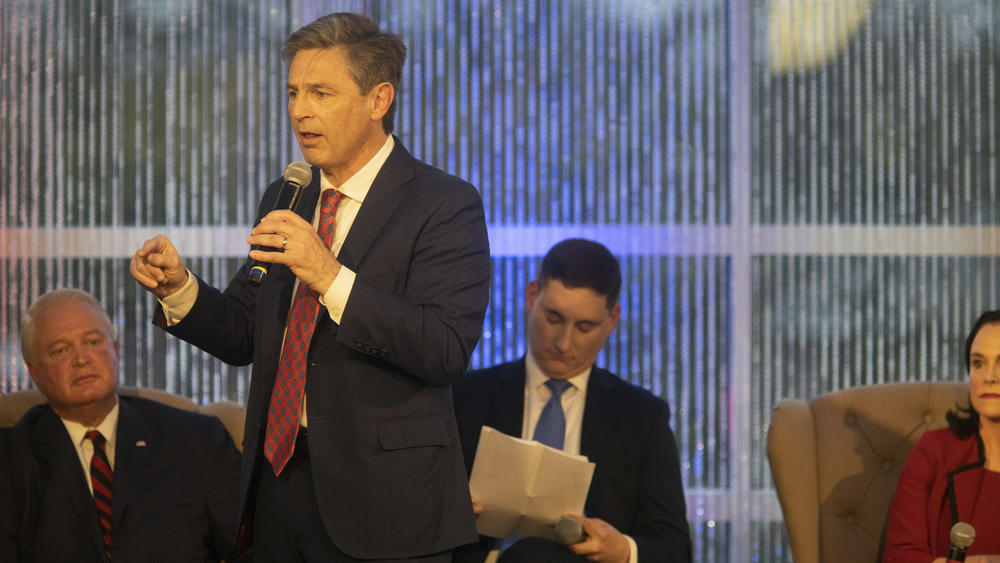 Matt Dolan speaks at the March 18 forum outside of Columbus, Ohio.