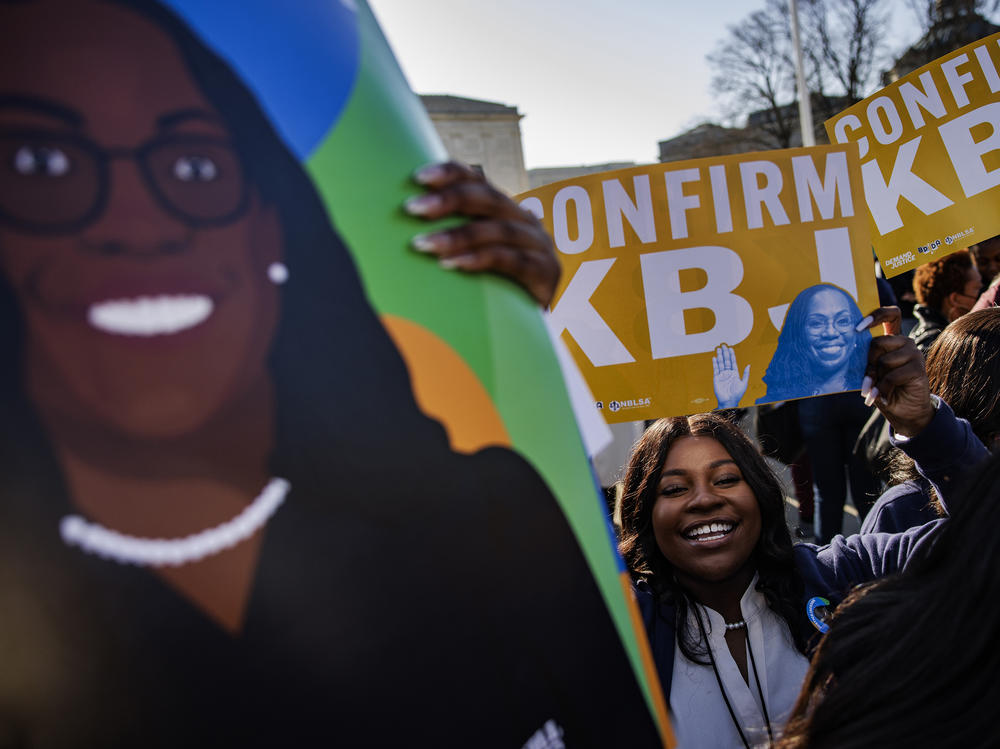 Law students from Southern University Law Center traveled from Baton Rouge, LA, to support Judge Ketanji Brown Jackson at a rally outside the U.S. Capitol on March 21, 2022 in Washington, DC.