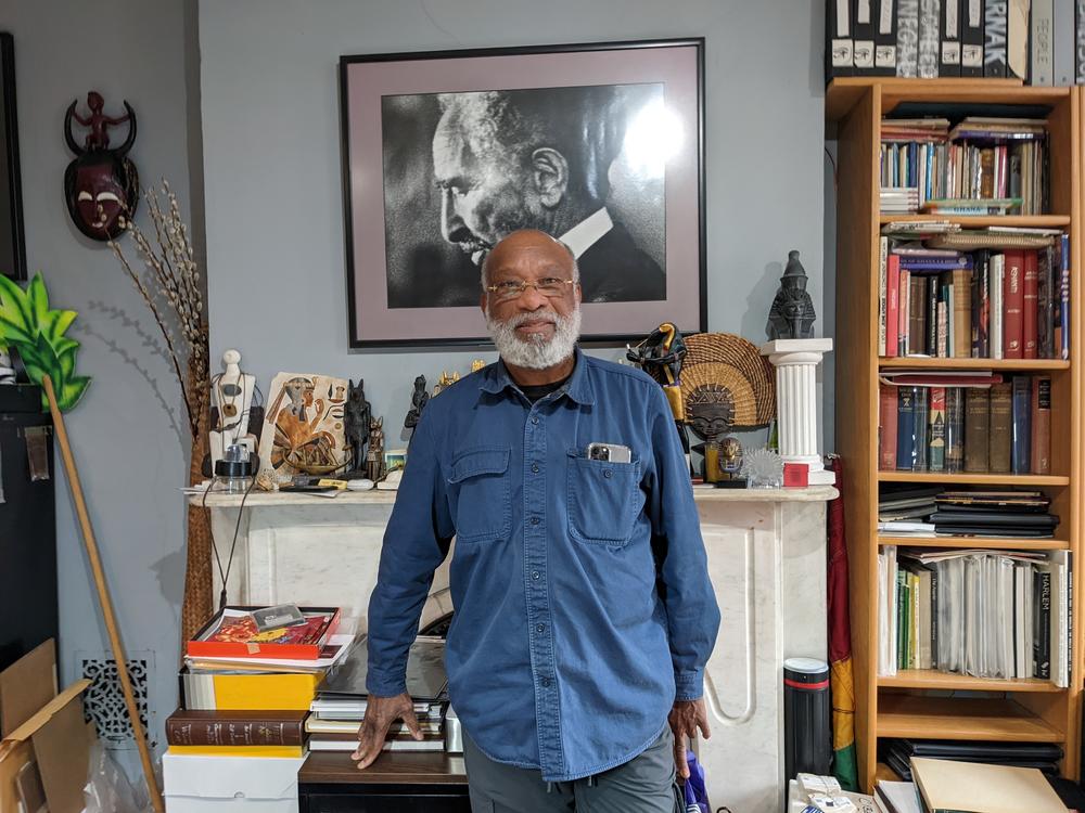 Chester Higgins at his brownstone in Brooklyn, NY.