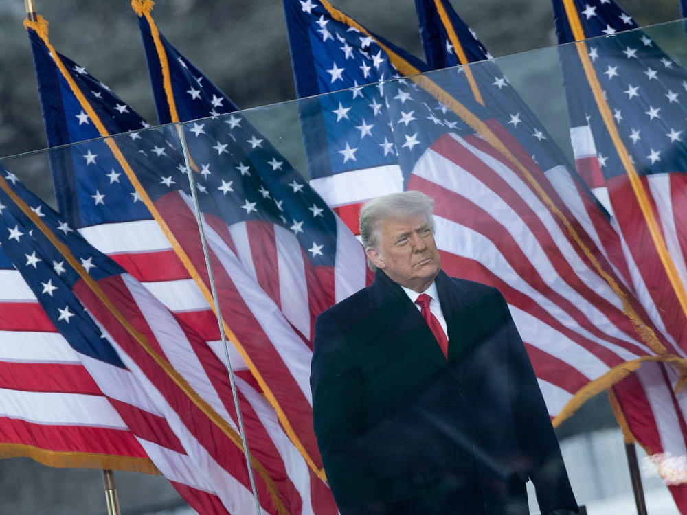 Then-President Donald Trump speaks to supporters near the White House on Jan. 6, 2021. Hundreds of Trump supporters later stormed the U.S. Capitol in an attempt to disrupt the certification of President Biden's victory.