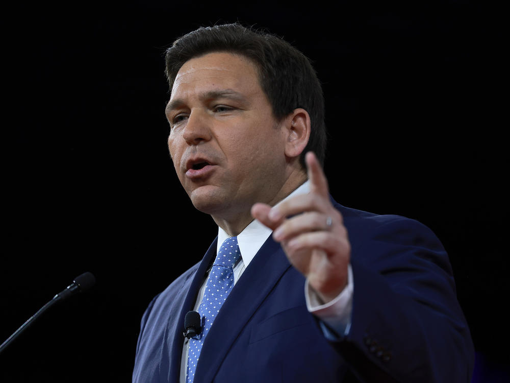 Florida Gov. Ron DeSantis, seen here on Feb. 24, signed a bill into law Monday that restricts the education of LGBTQ topics in the state's public schools.