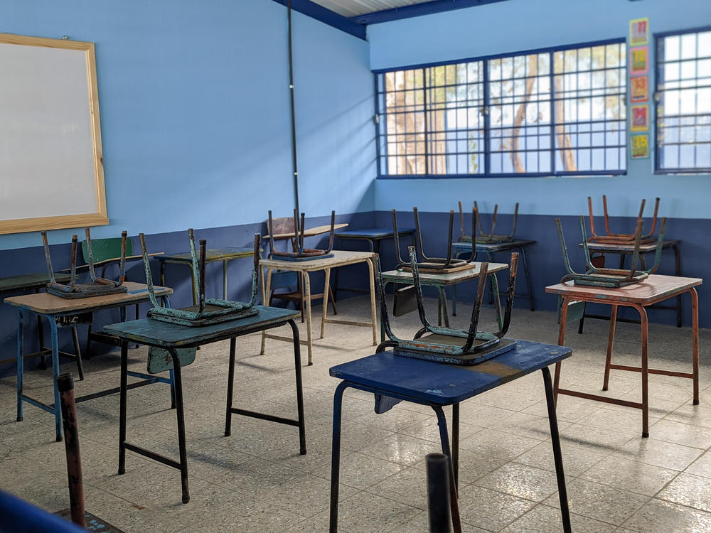 The pandemic brought in-person learning to a halt in Guatemala. And it's been a challenge to get some schools open again. Above: Hermogenes Gonzales Mejia school in Guatemala City. which finally welcomed back its students in February.