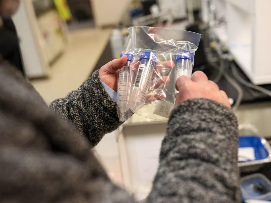Wastewater samples at the South Platte Renew wastewater treatment facility are packaged in vials like these and shipped in cold storage to an East Coast facility that tests for the presence of coronavirus.