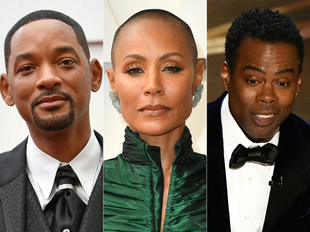 Composite image of Will Smith, Jada Pinkett Smith, and Chris rock at the 94th Oscars at the Dolby Theatre in Hollywood, California on March 27, 2022.