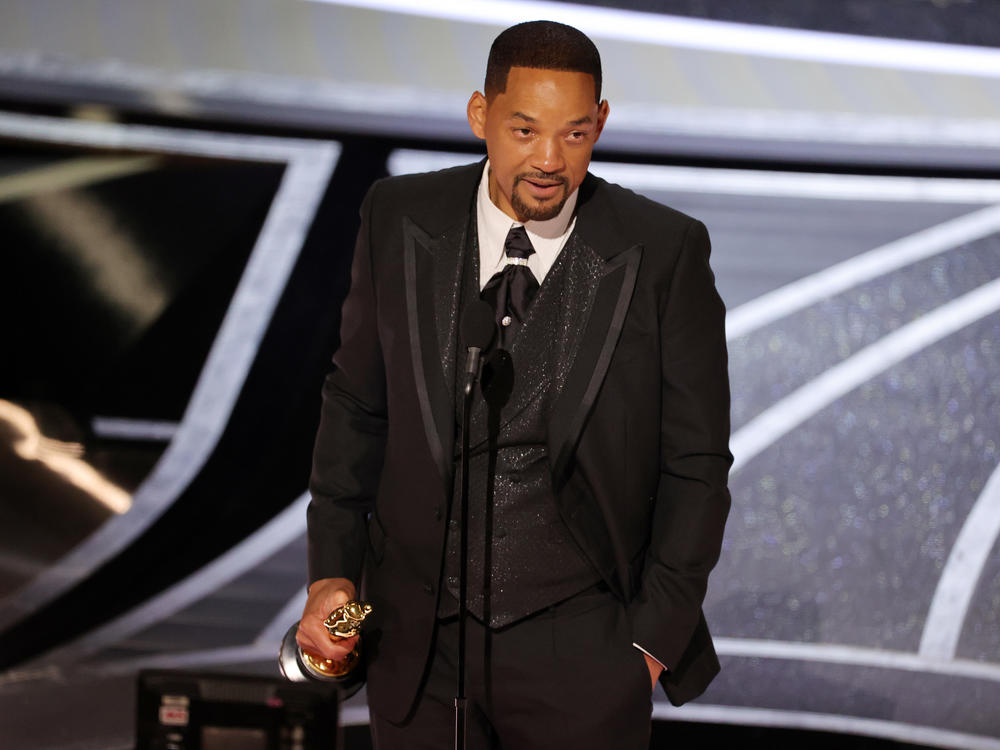 Will Smith accepts the award for best actor in a leading role for <em>King Richard</em> during the 94th Annual Academy Awards at Dolby Theatre on Sunday in Hollywood, Calif.