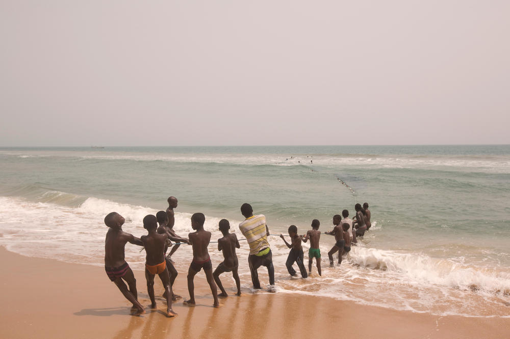 Children from Blekusu, Ghana, learn traditional fishing techniques on Feb. 12, 2016.
