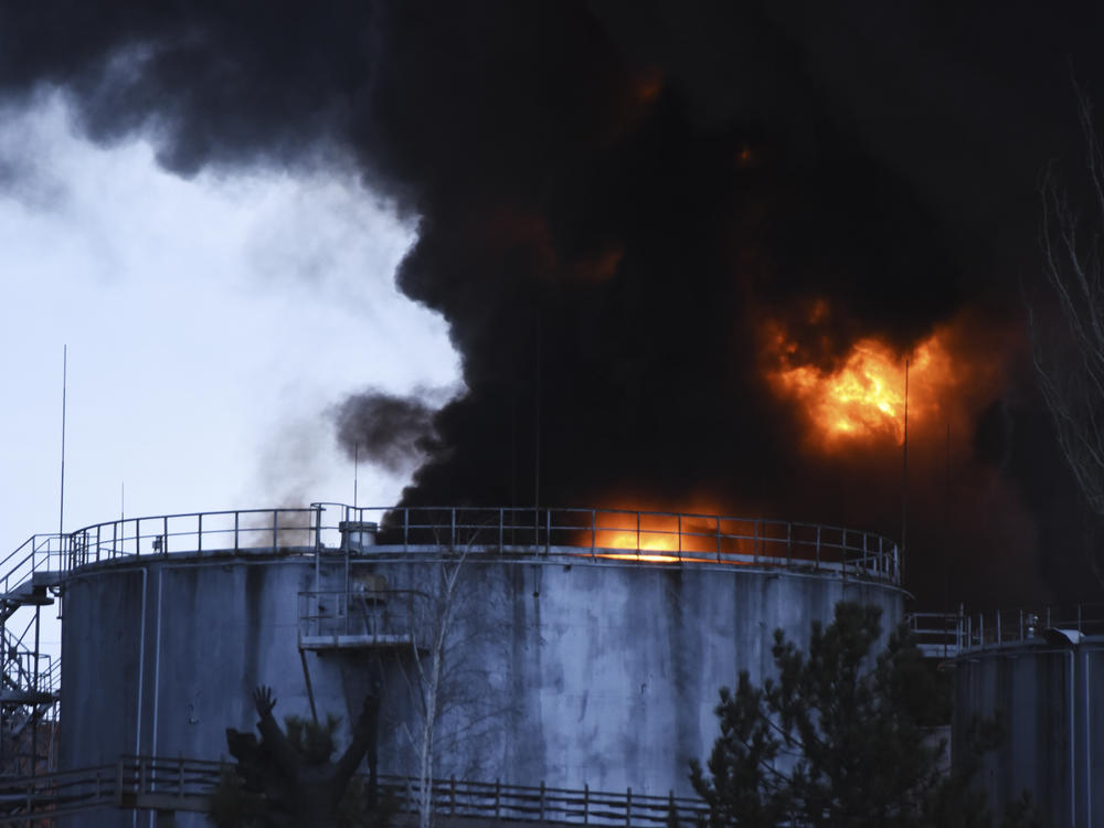 Smoke and fire are seen after shelling in Odesa, Ukraine, Sunday, April 3, 2022.