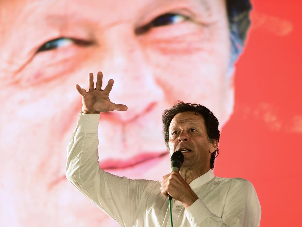 Imran Khan addresses a campaign rally on July 21, 2018. Khan dissolved parliament this weekend ahead of a no-confidence vote he was widely expected to lose.