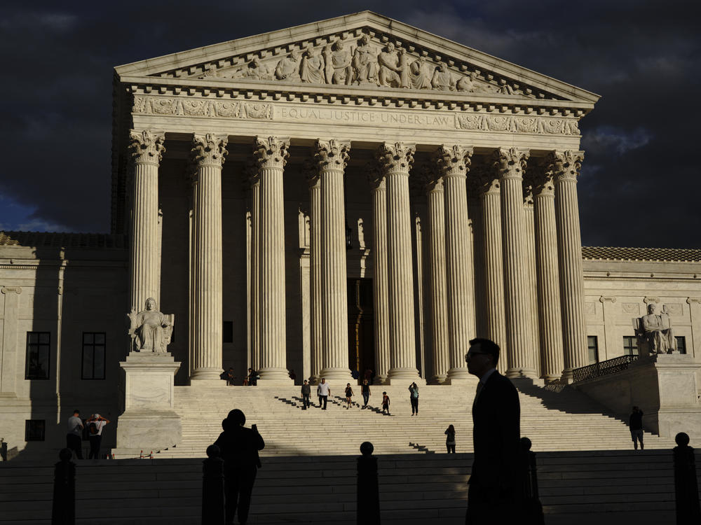 The U.S Supreme Court building is seen at dusk in Washington on Oct. 22, 2021.