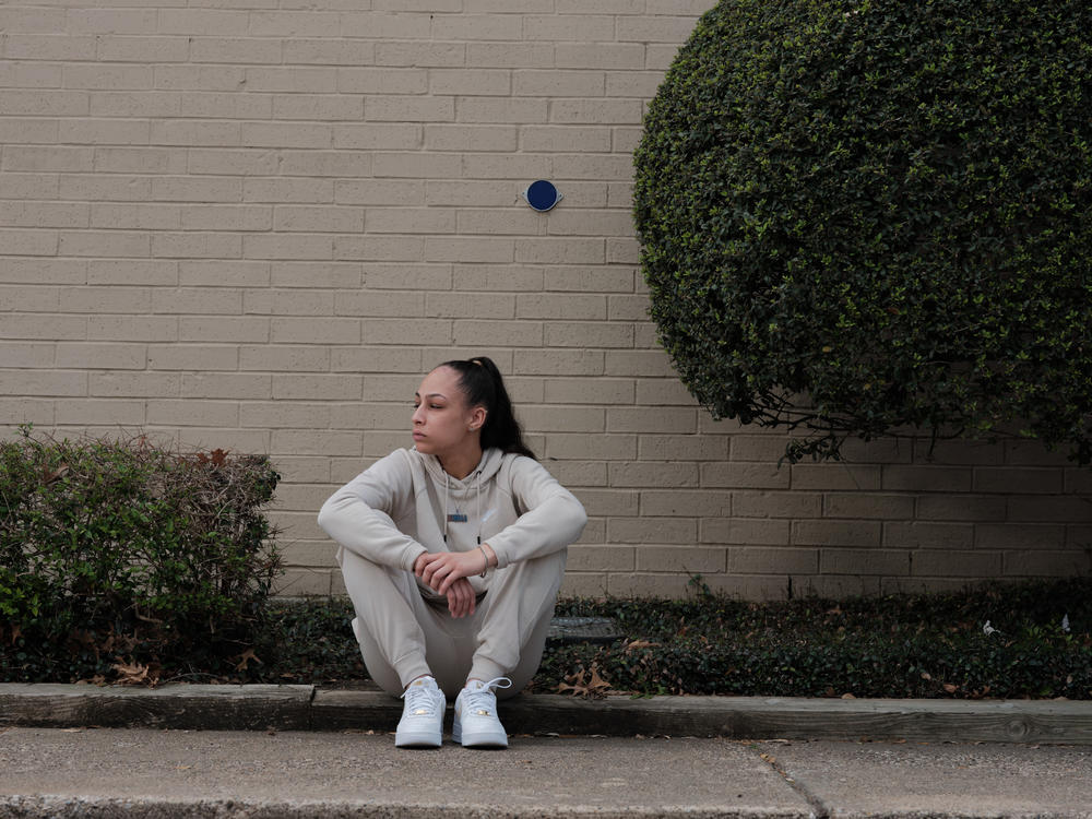 Allyssa Lewis outside her home in Richardson, Texas, on April 4, 2022.