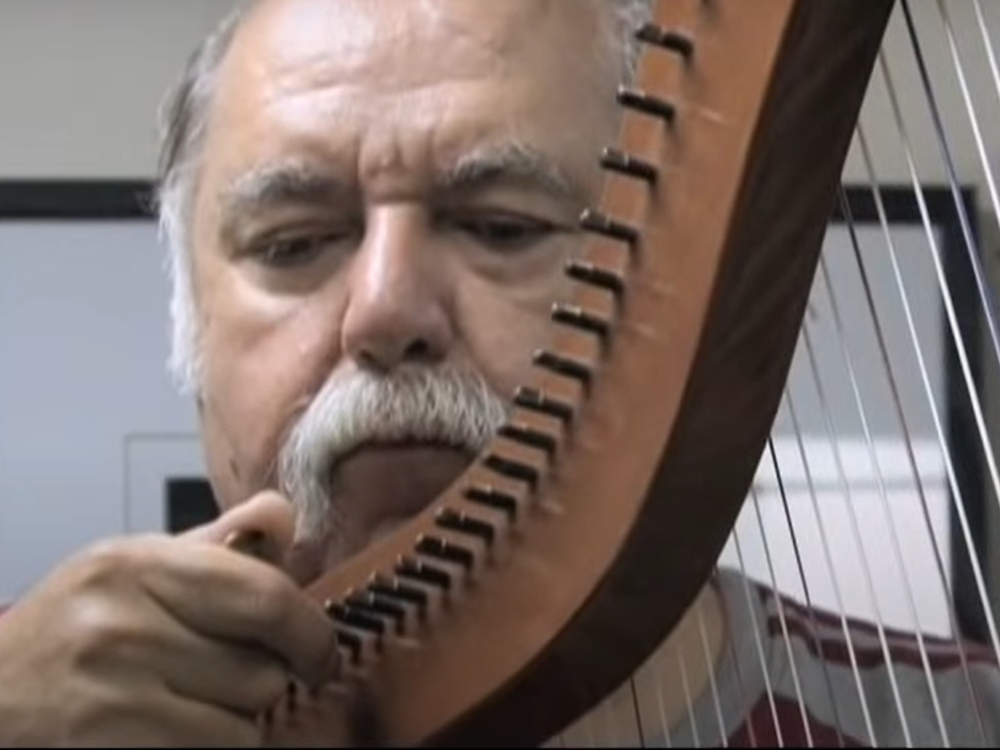 Francisco González, a founding member of Los Lobos, playing the Mexican harp