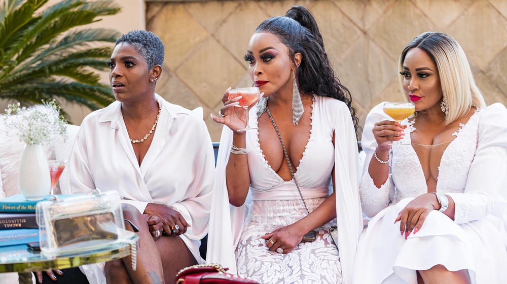 From left to right: Cast members Annie Macaulay-Idibia, an actress, model and presenter from Nigeria; Khanyi Mbau; and Ugandan socialite and entrepreneur Zari Hassan.