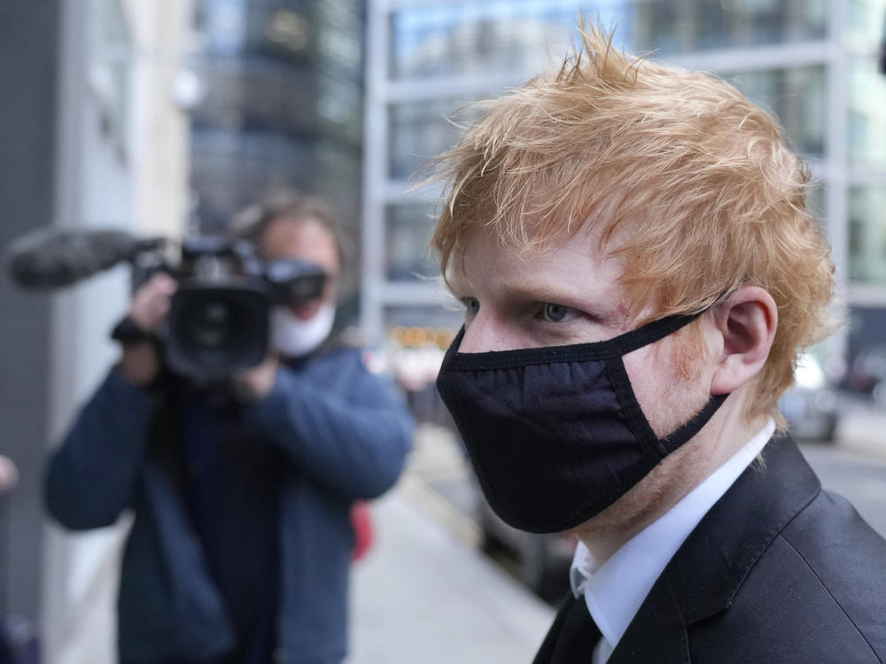 Musician Ed Sheeran arrives at the Rolls Building, High Court in central London, last month.