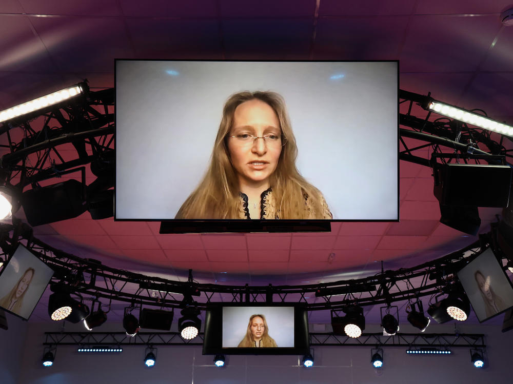 Vladimir Putin's daughter Katerina Tikhonova speaks via video link during a panel session last year at the St. Petersburg International Economic Forum — Russia's version of Davos.