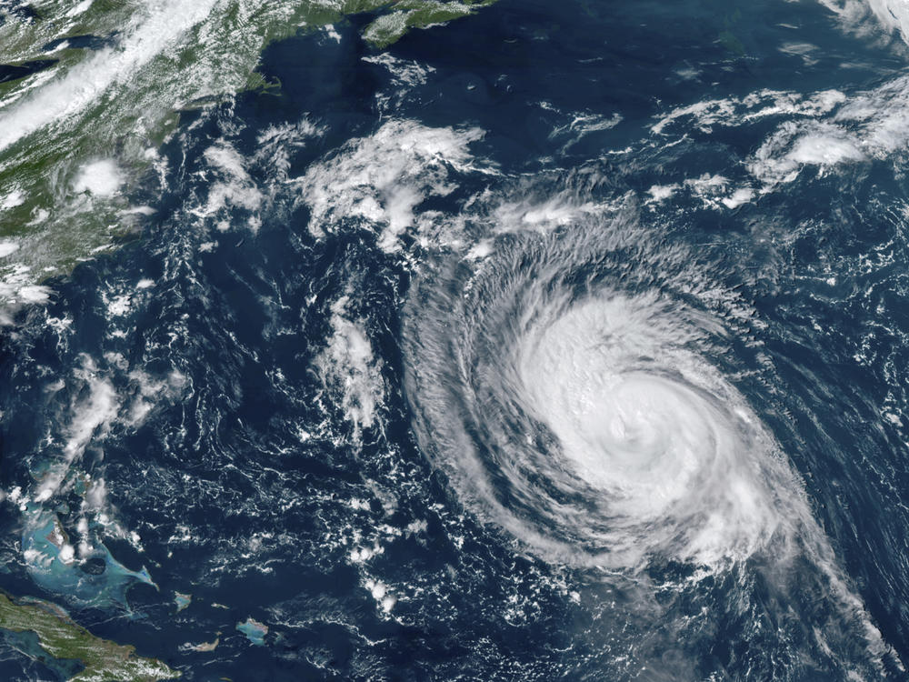 This satellite image taken on Sept. 8, 2021, shows Hurricane Larry in the Atlantic Ocean.