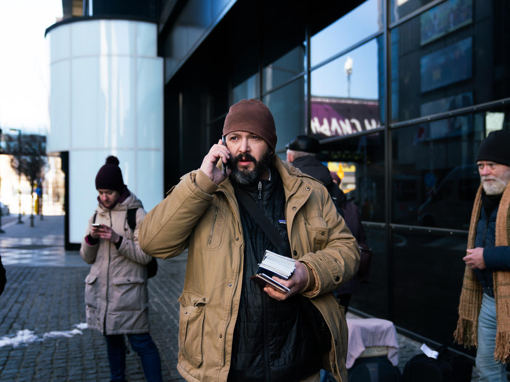 U.S. Army and Navy combat veteran Bryan Stern sorts out logistics on the phone for evacuations in Kyiv, Ukraine, last month. Stern runs a nonprofit organization called Project Dynamo that extracts people from hostile places.