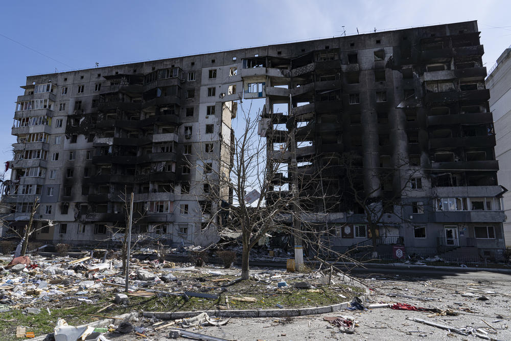 A destroyed building in the town of Borodyanka.