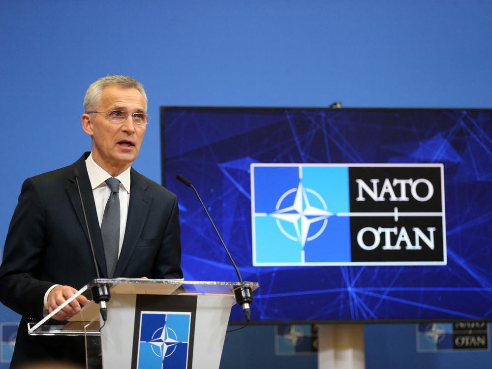 NATO General Secretary Jens Stoltenberg speaks during a press conference at the NATO headquarters in Brussels on Tuesday.