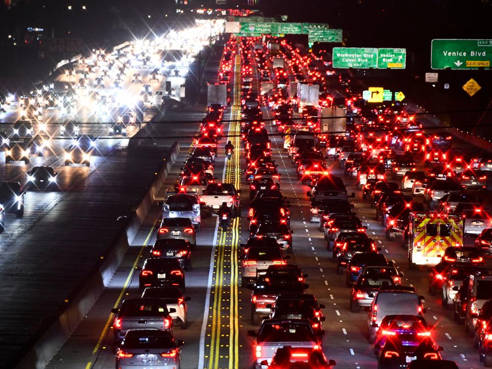 The 405 Freeway is packed with rush-hour traffic last month in Los Angeles. Americans' greatest contribution to global greenhouse gas emissions comes from transportation, mostly from cars and trucks, according to the federal government.