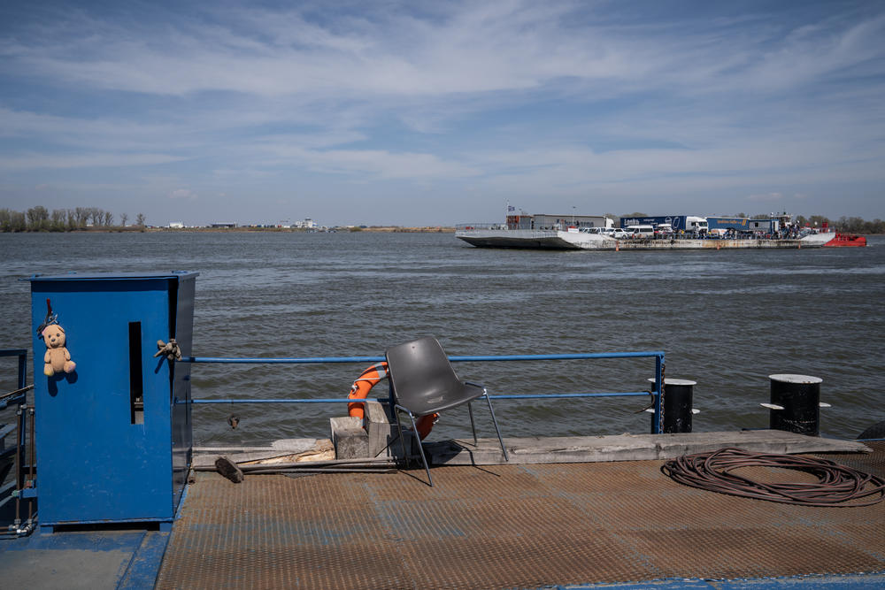 The ferry ride carrying Ukrainian refugees crossing the Danube into Romania takes about 20 minutes.