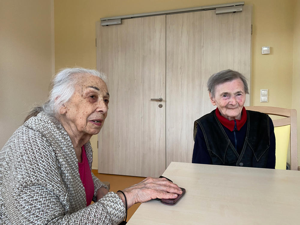 Alla Ilyinichna Sinelnikova (left), 90, and Sonya Leibovna Tartakovskaya, 83, were recently evacuated from Ukraine to Germany. Both are survivors of the Holocaust, and this is the second time they are fleeing war. 