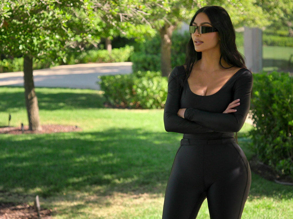 Kim Kardashian during a family party in Hulu's <em>The Kardashians.</em>