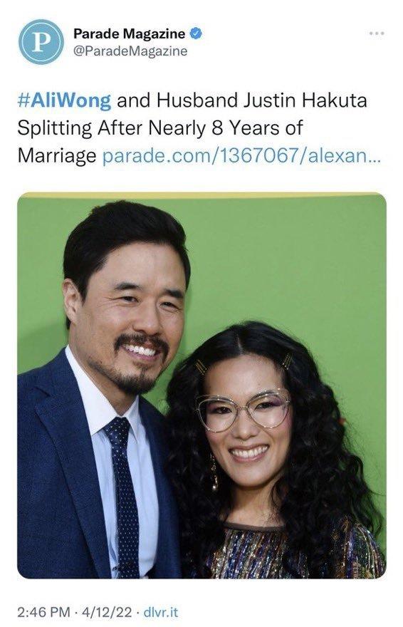 <em>Parade</em> magazine has offered an apology to comedian Ali Wong; her soon-to-be ex-husband, Justin Hakuta; and actor Randall Park for incorrectly posting a picture of Park (seen here) in its story about Wong and Hakuta's divorce.