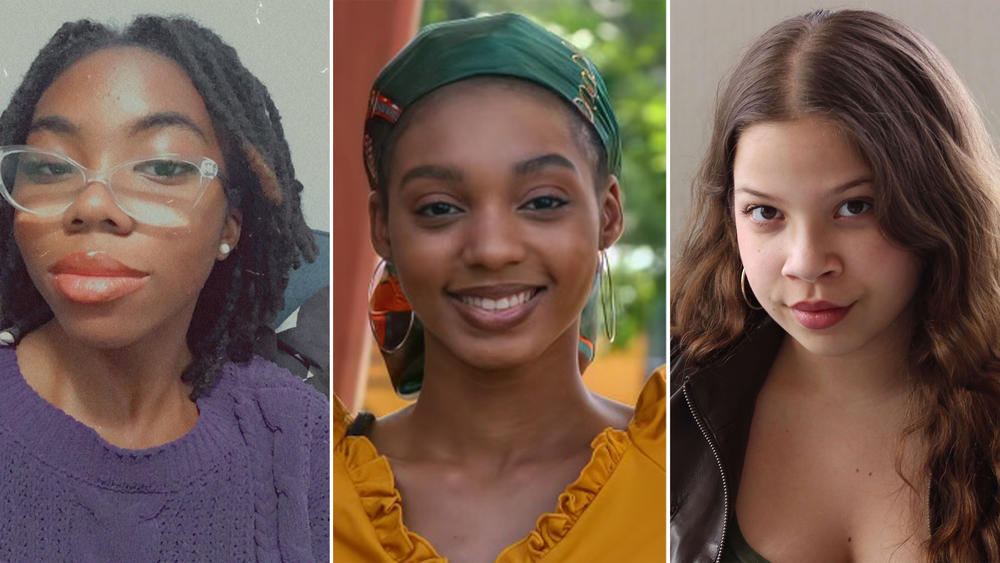 (from left) McKennzie Boyd, Taylor Lafayette and Anya Jimenez are among the teenage playwrights chosen to present their work about gun violence, marking the 23rd anniversary of the Columbine shootings.