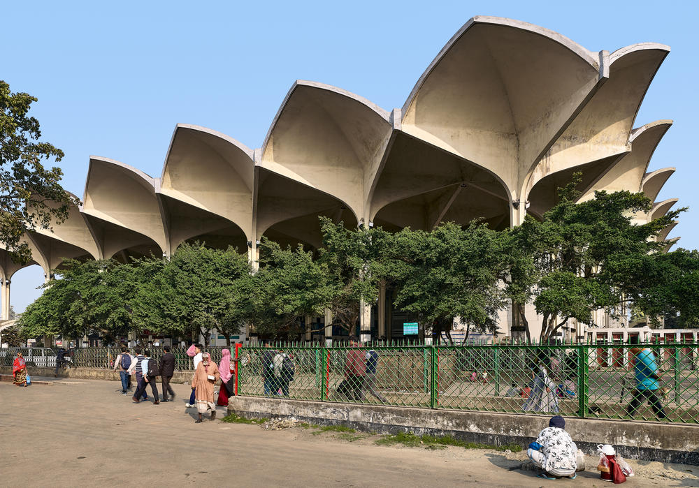 The arches of the landmark Kamalapur Railway Station in Bangladesh, photographed in 1968, the year it was built. An expanding metro system threatens its existence.