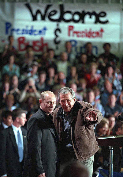 Bush and Putin at Crawford High School.