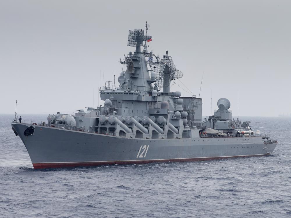 FILE - In this photo provided by the Russian Defense Ministry Press Service, Russian missile cruiser Moskva is on patrol in the Mediterranean Sea near the Syrian coast on Dec. 17, 2015.