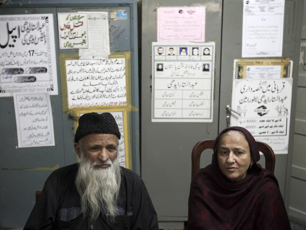 Bilquis Edhi and her husband Abdul Sattar Edhi sit together in Karachi in 2010.