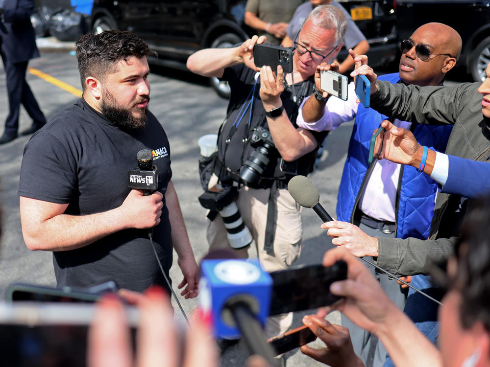 Zack Tahhan, a witness who reportedly notified police of Frank James' whereabouts, gives an interview after leaving the 9th Precinct. James is currently being held in federal lockup in Brooklyn, the Associated Press reported April 14.
