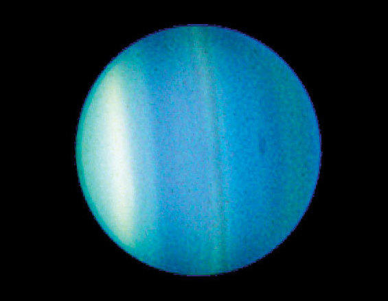 In 1986, NASA's Voyager 2 probe flew by Uranus, seen here in an image from the Hubble Space Telescope.