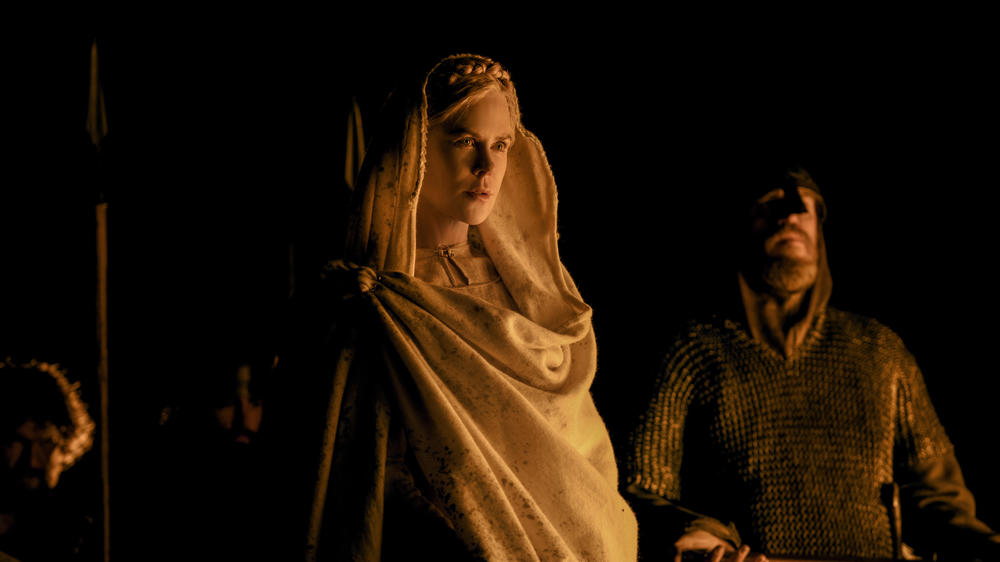 Nicole Kidman stars as Queen Gudrún, wife of King Aurvandil (Ethan Hawke) in <em>The Northman</em>
