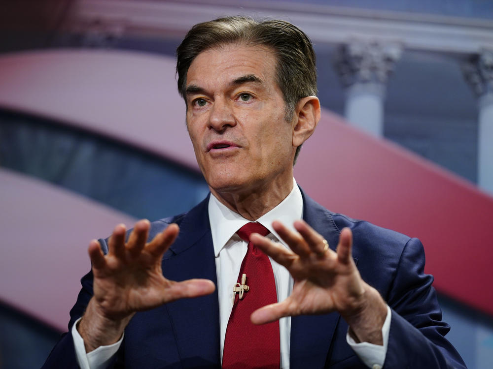 Dr. Mehmet Oz takes part in a forum for Pennsylvania Republican U.S. Senate candidates in Camp Hill, Pa., on April 2. Oz recently got the endorsement of former President Donald Trump over his chief rival for the nomination, David McCormick.