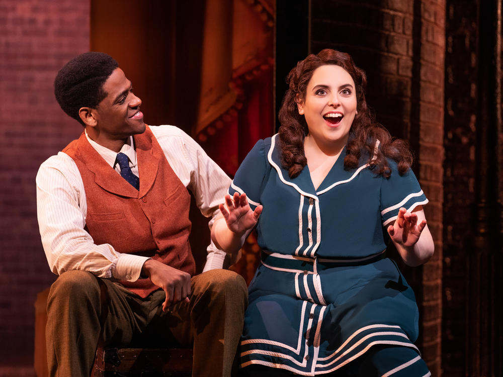 Jared Grimes (l) as Eddie Ryan and Beanie Feldstein as Fanny Brice in <em>Funny Girl</em>