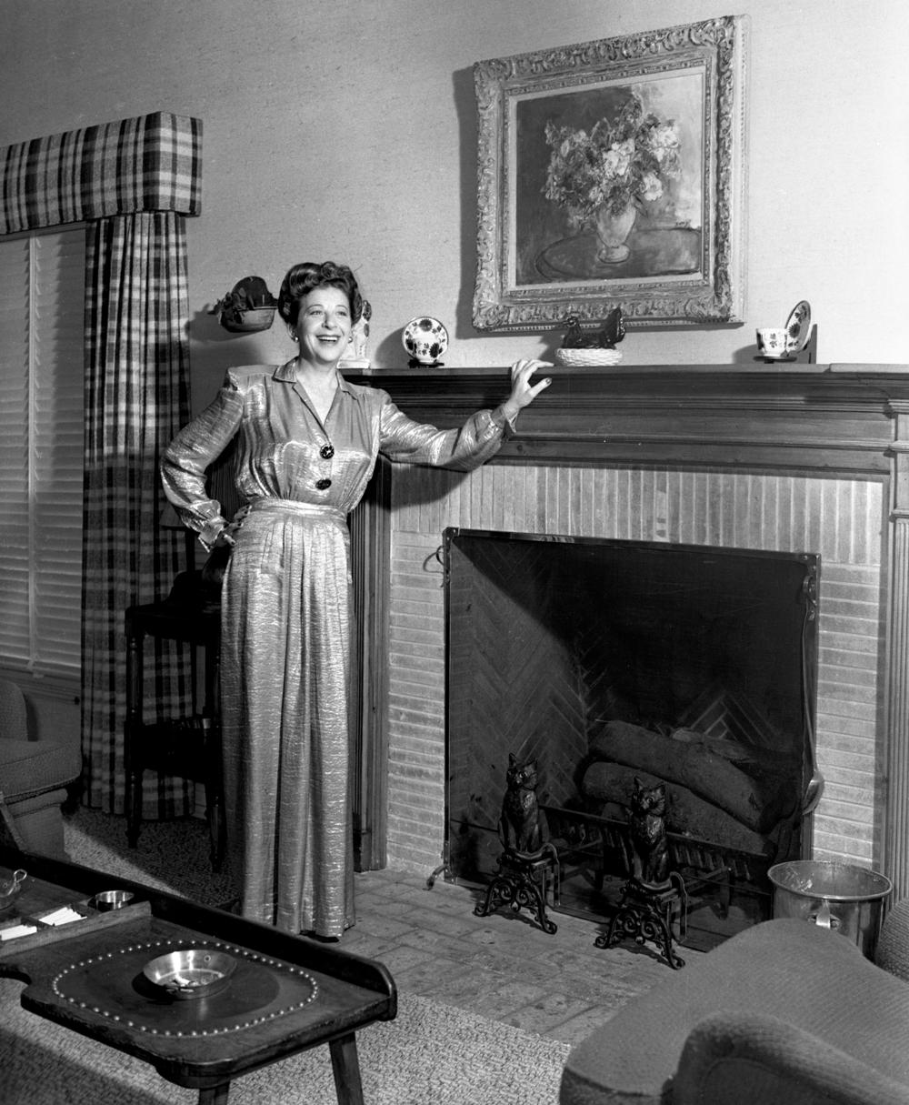 CBS Radio talent and comedienne Fanny Brice, at home, on August 15, 1944.
